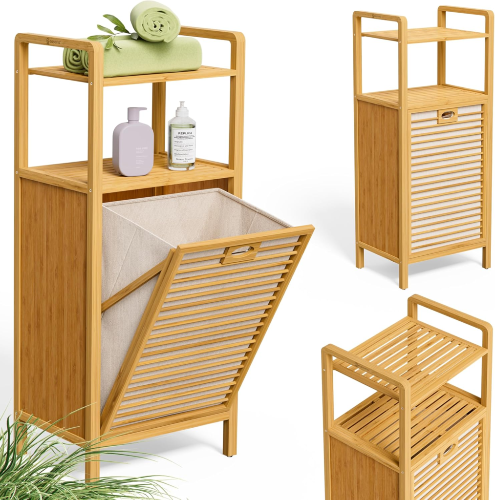 Organización Hogar: Ideas Para Ahorrar Espacio 8 estanteria de baño con cesto de ropa integrado
