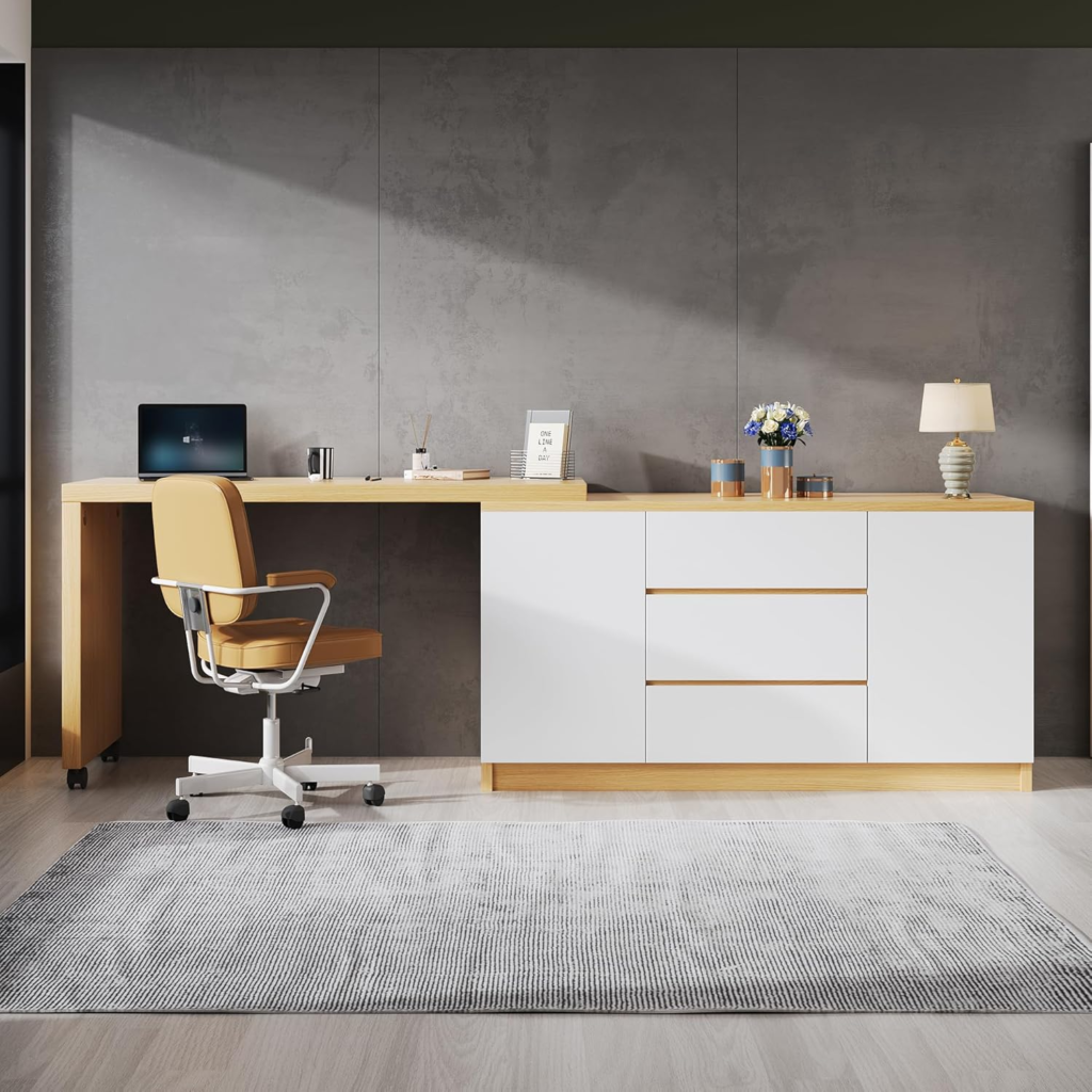 Organización Hogar: Ideas Para Ahorrar Espacio 16 Escritorio con ruedas con bloqueo, aparador, roble y blanco, diseño multifuncional, mesa giratoria de 4 cm de grosor, con bloqueo fijo, mesa plegable