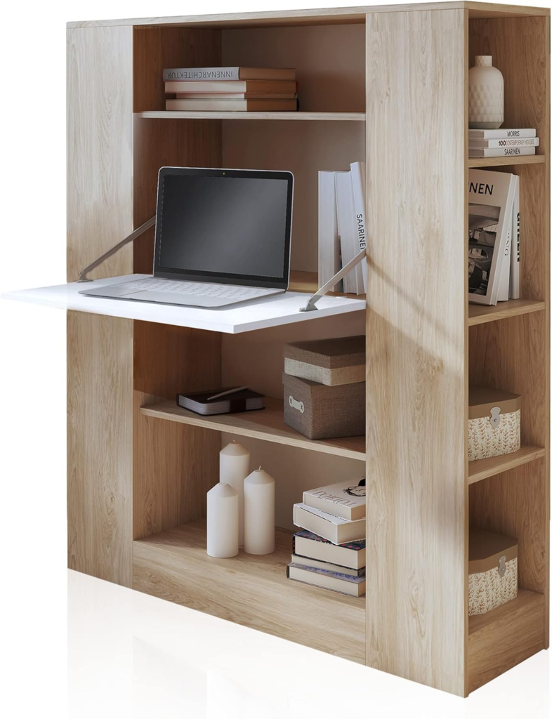 Mejores Muebles Multifunción Para Pisos Pequeños 3 Estantería con Escritorio, Estanteria Multifuncion, Mesa de Ordenador