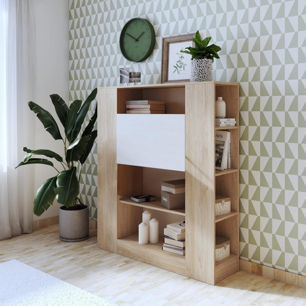 Mejores Muebles Multifunción Para Pisos Pequeños 4 Estantería con Escritorio, Estanteria Multifuncion, Mesa de Ordenador