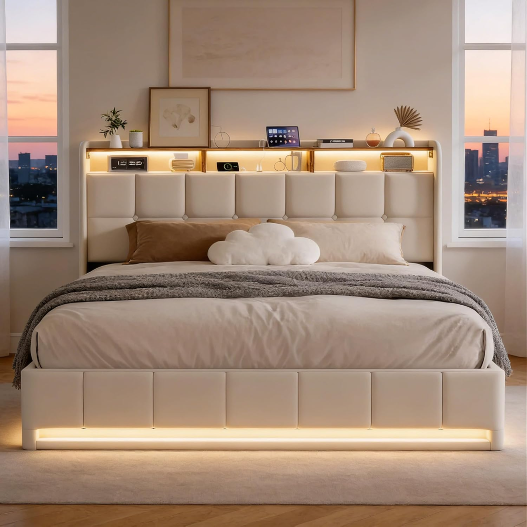 Mejores Muebles Multifunción Para Pisos Pequeños 14 cama con almacenaje y lud led