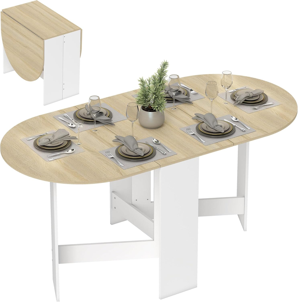HOMCOM Mesa Plegable de Comedor, Mesa de Cocina Plegable Ovalada, 163x80x75 cm con Alas Abatibles, hasta 6 Personas