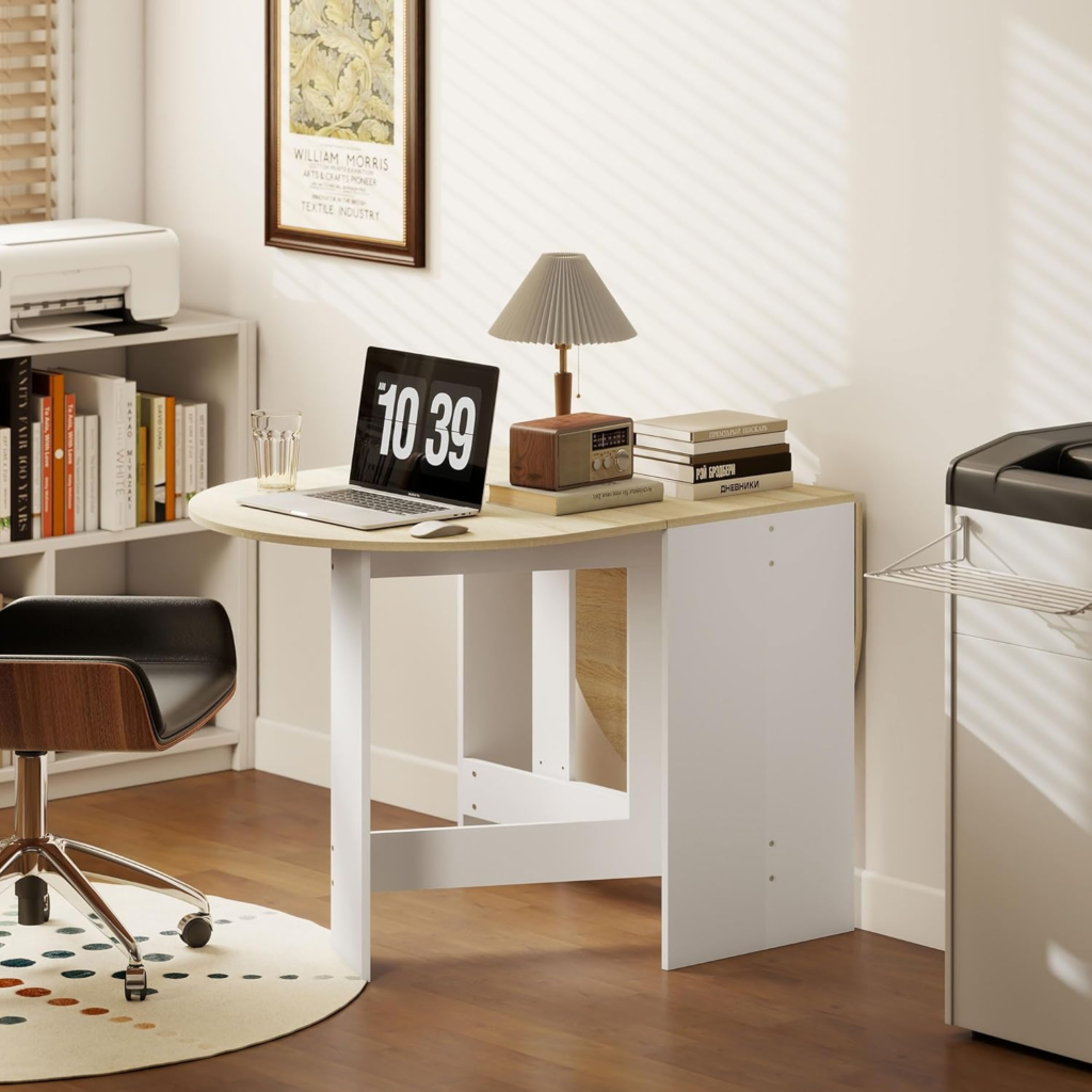 HOMCOM Mesa Plegable de Comedor, Mesa de Cocina Plegable Ovalada, 163x80x75 cm con Alas Abatibles, hasta 6 Personas